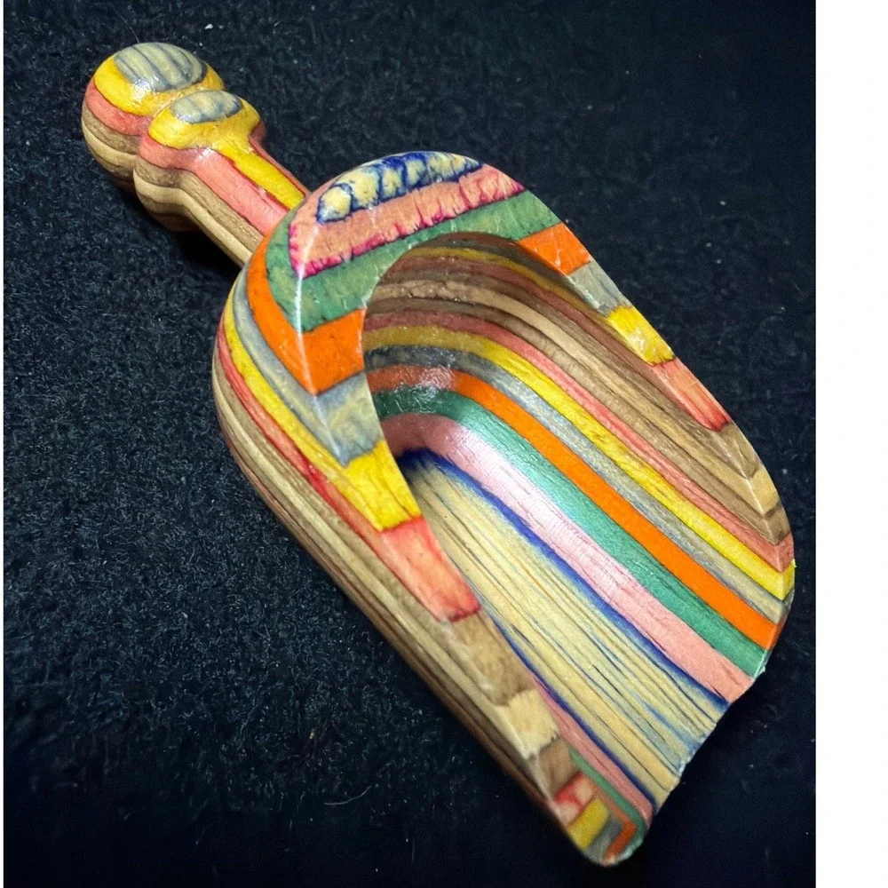 Unique Recycled Skateboard Wood Scoop Small Multi-Color Rainbow Handcrafted Cute